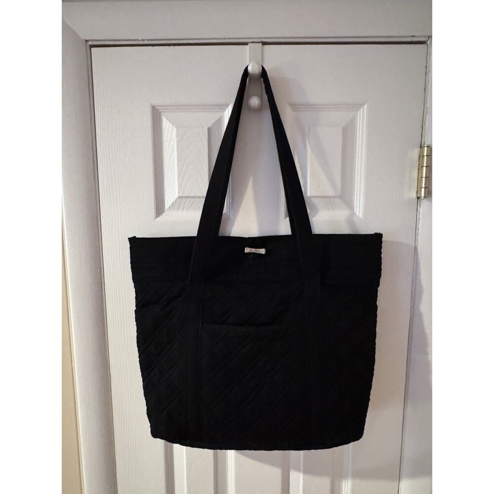 Vera Bradley Black Quilted Tote Bag Large Pockets Soft Bottom Inner Pockets